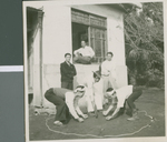 Students Wrestling by the Boys Dorm at Ibaraki Christian College, Ibaraki, Japan, ca.1948-1952