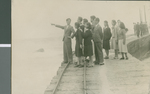 Students from Ibaraki Christian College Standing on a Seawall, Ibaraki, Japan, ca.1948-1952