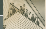 Students Standing on the Balcony of the First Classroom Building at Ibaraki Christian College, Ibaraki, Japan, ca.1948-1952